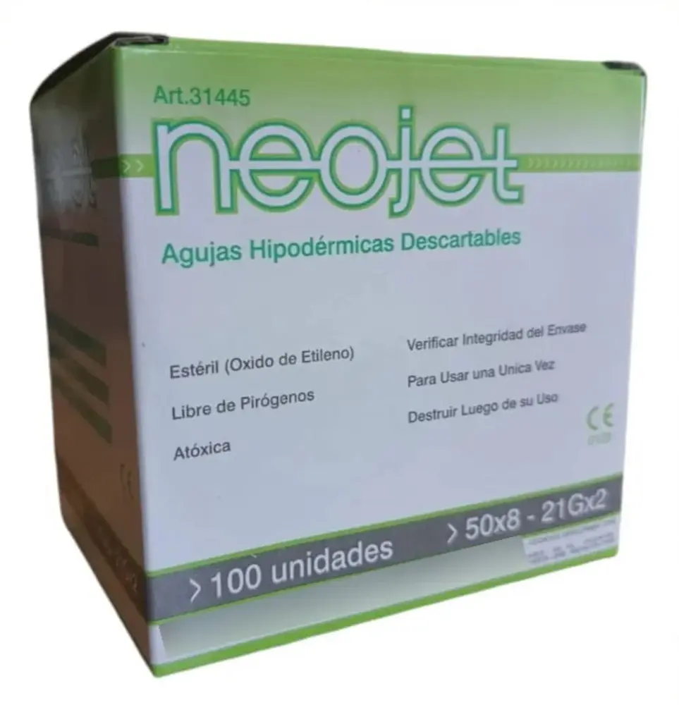 AGUJA DESCARTABLE 50/8 21G X 2` - X 100 UNIDADES