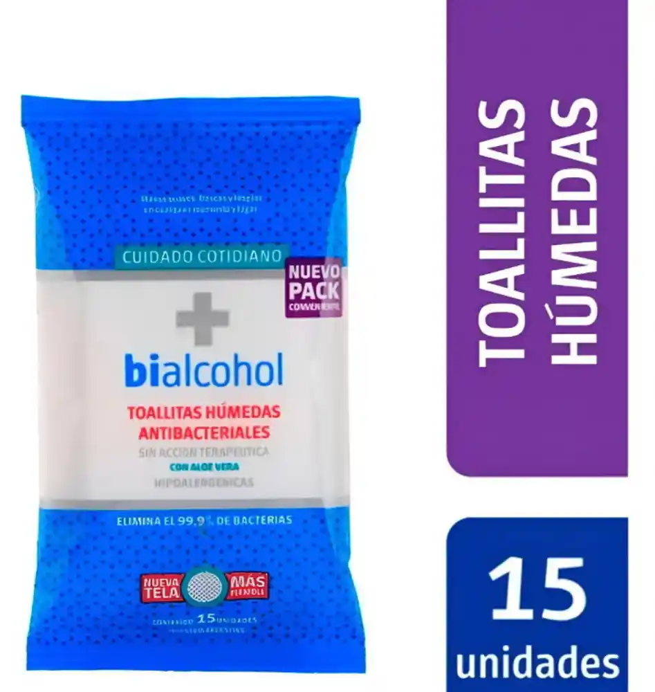 TOALLAS HUMEDAS - ANTIBACTERIAL C/ALOE VERA X 15 UNIDADES