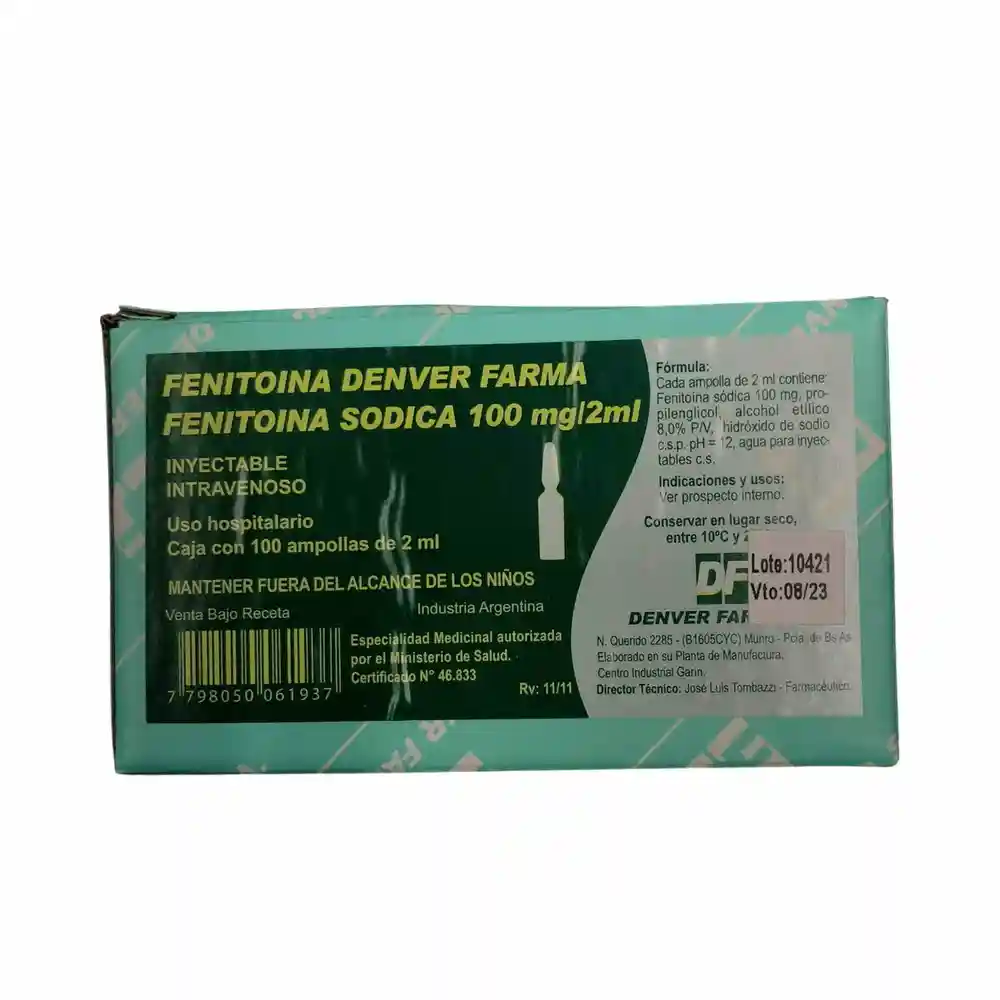 FENITOINA 100 MG X 1 AMP 2 ML - I V -  DENVER FARMA - C3