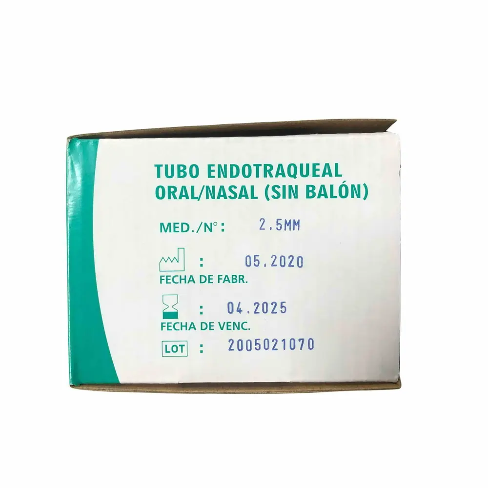TUBO ENDOTRAQUEAL ORAL/NASAL S/BALON NÂº 2,5 X UNIDAD