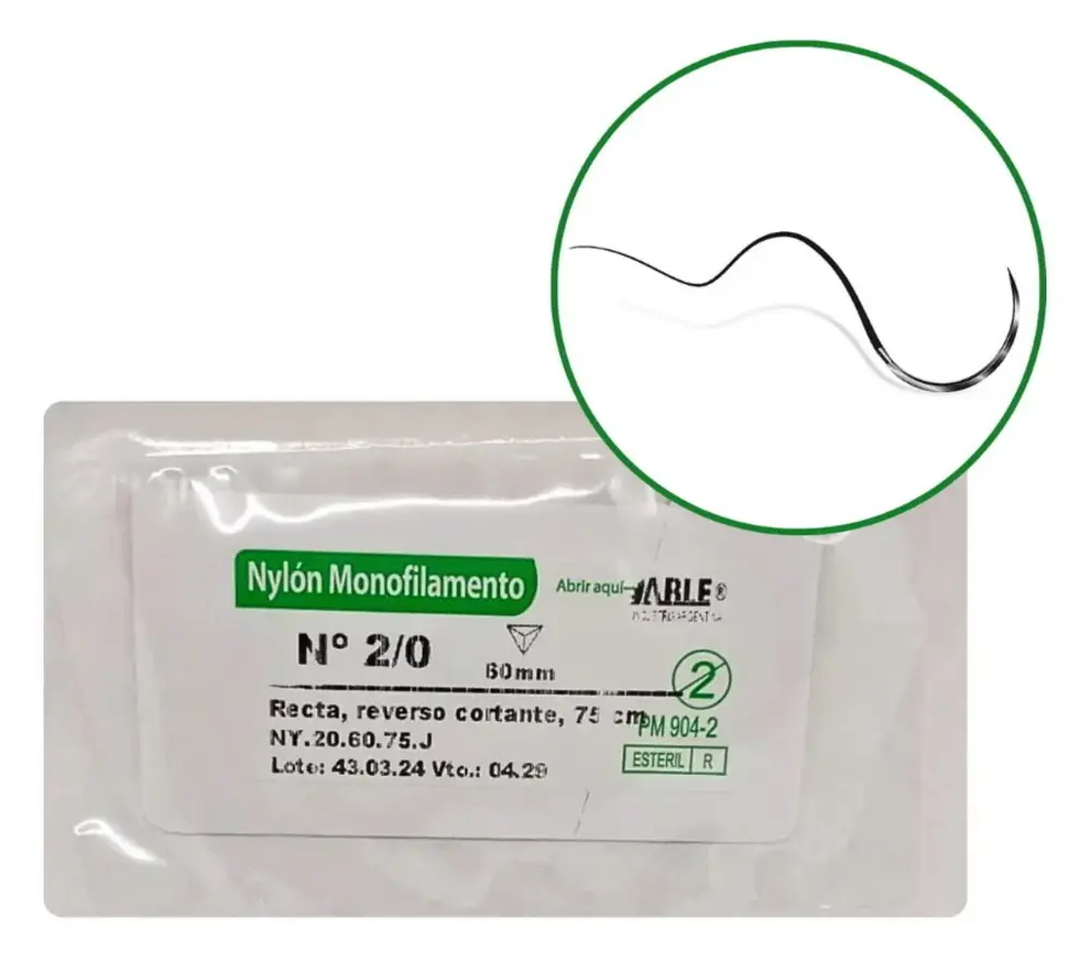 NYLON MONOFILAMENTO Nº 2/0 75CM C/AGUJA RECTA 60MM X UNIDAD