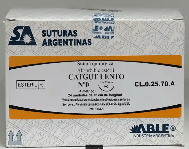 CATGUT LENTO Nº 0 - 1/2. 70 CM AGUJA REDONDA 25 MM X UNIDAD