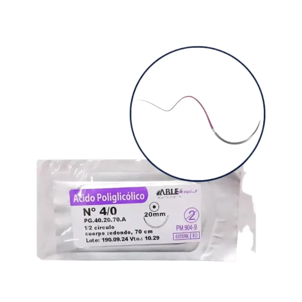 ACIDO POLIGLICOLICO - VICRYL - Nº 4/0 70 CM 1/2 CIRCULO 20 MM X UNIDAD