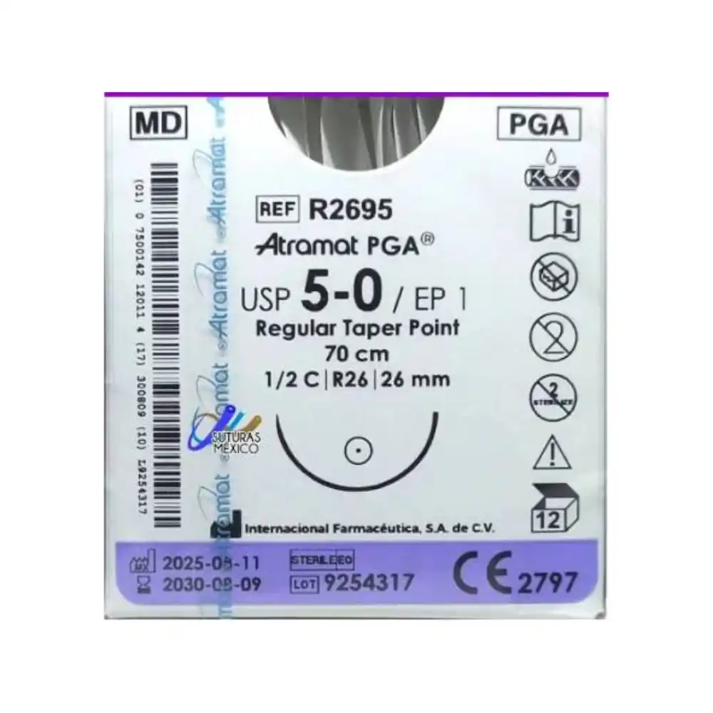 ACIDO POLIGLICOLICO - VICRYL - Nº 5/0 70 CM 1/2 CIRCULO 25 MM X UNIDAD