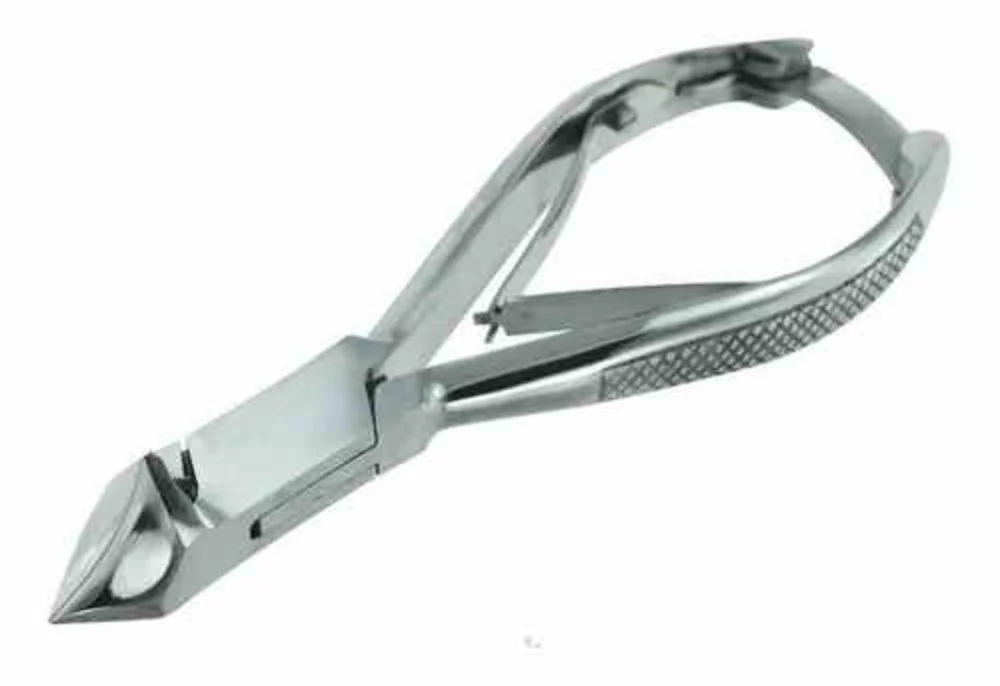 ALICATE PARA UÑAS 14 CM CONCAVO ARRIBA DOBLE RESORT. Y TRABA