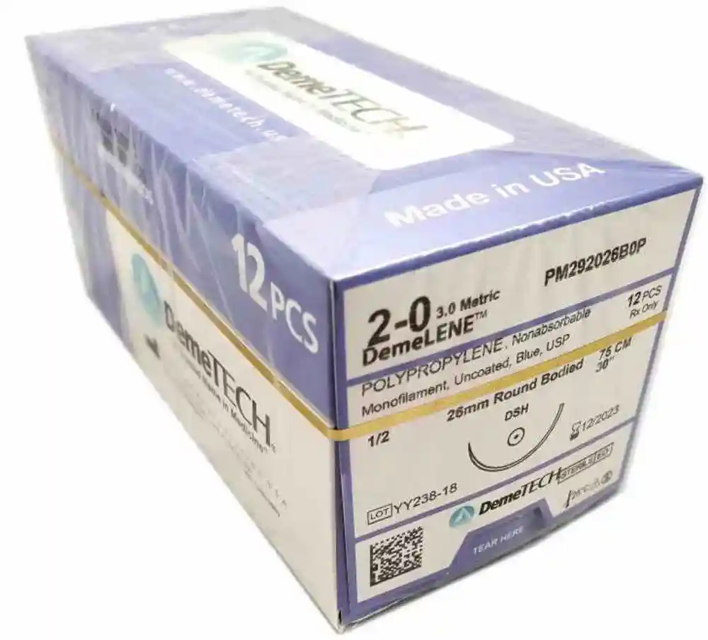 POLIPROPILENO Nº 2/0 90 CM 1/2 CIRCULO DOBLE 26 MM