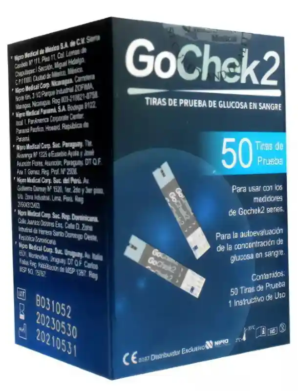 TIRAS REACTIVAS - PRUEBA DE GLUCOSA EN SANGRE - X 50 UNIDADES GOCHEK2