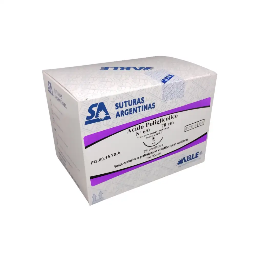 ACIDO POLIGLICOLICO - VICRYL - Nº 6/0 70 CM 1/2 CIRCULO 15 MM X UNIDAD - PG 60.15.70 A