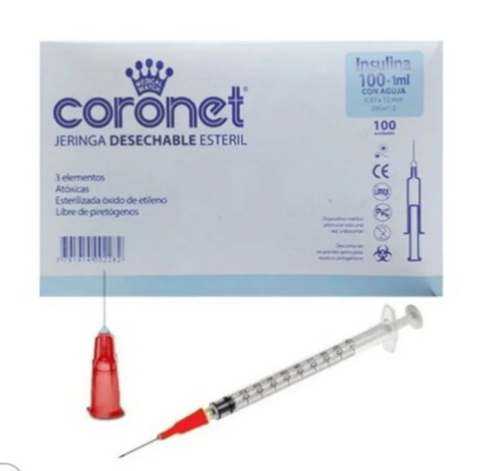 JERINGA INSULINA 100UI CON AGUJA 12/3 X 100 UNIDADES. CORONET